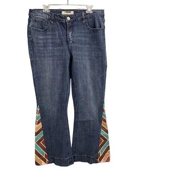 Rock & Roll Denim Cowgirl Leather Patch Trouser Jeans Size 32 Western Country - Picture 2 of 9